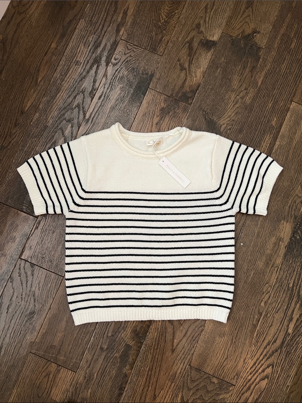 moon & madison Cream and Black Striped Short-Sleeve Knit Top